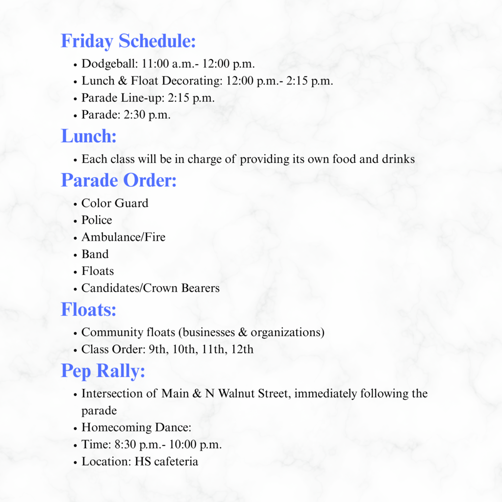 Homecoming Week Schedule & Information