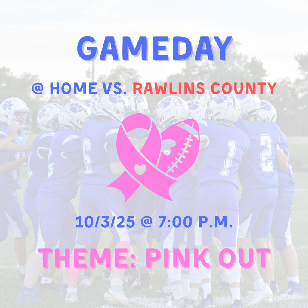 Come PINK OUT the stands tonight as the football team faces Rawlins County at HOME starting @ 7:00 p.m.
