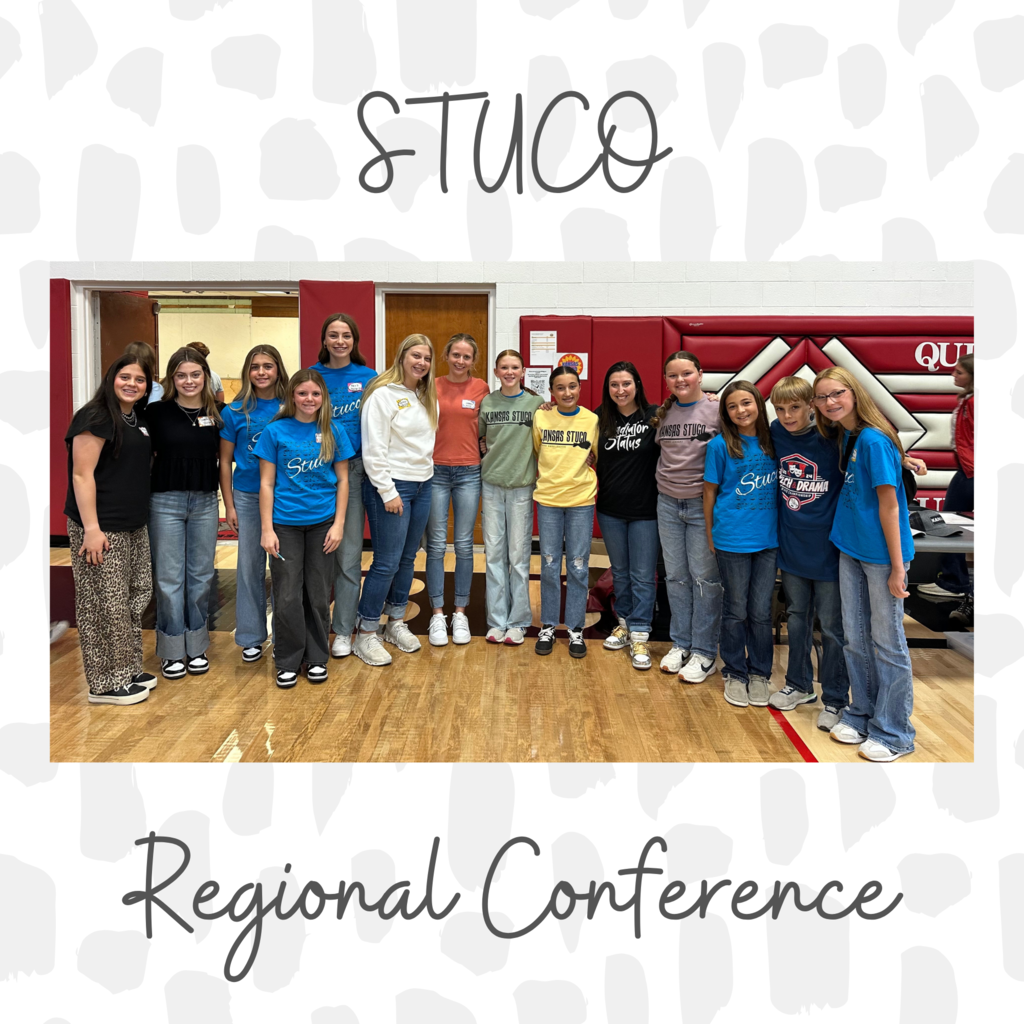 The JH Stuco & HS Stuco officers attended Regional Conference on Tuesday in Quinter. The Stuco members are pictured with Kate Garnes, the conference guest speaker. 