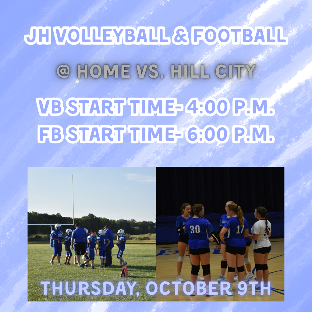 JH Volleyball & Football is @ HOME this Thursday! Go tigers!