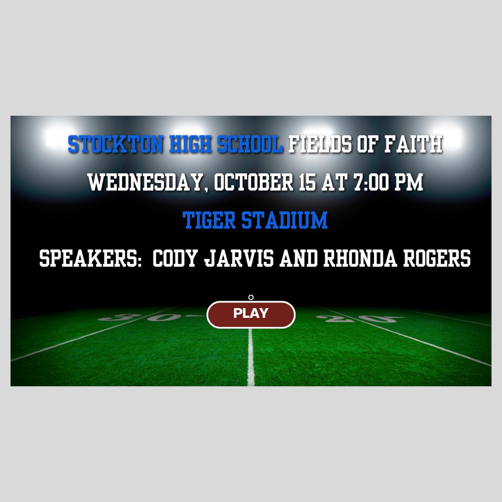 Fields of Faith is on Wednesday, October 15th at 7 p.m. It will take place at Tiger Stadium, and the guest speakers will be Cody Jarvis and Rhonda Rogers!