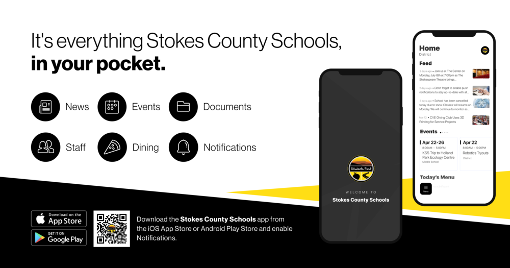 We're thrilled to announce the new app for Stokes County Schools! It's everything Stokes County Schools, in your pocket.