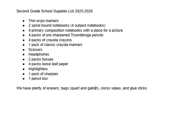 2nd Supply List 25-26
