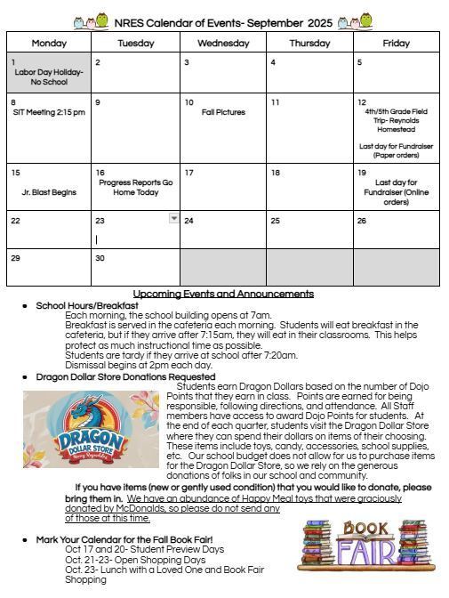 September Calendar of Events