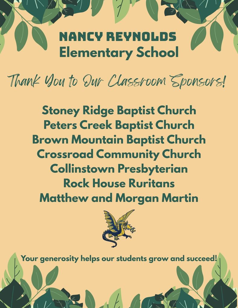 Thank You Classroom Sponsors