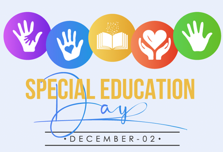 Special Education Day - December 2nd Five icons - hand in hand, Heart in hand, book, hands around a heart, single hand