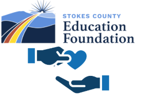 Stokes County Education Foundation logo  and two hands - one with a heart passing it to the other hand.