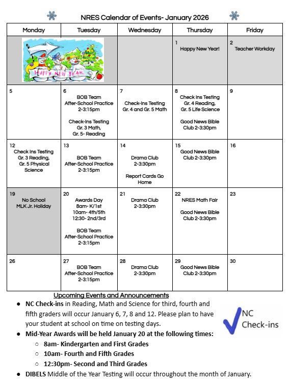 January Calendar of Events