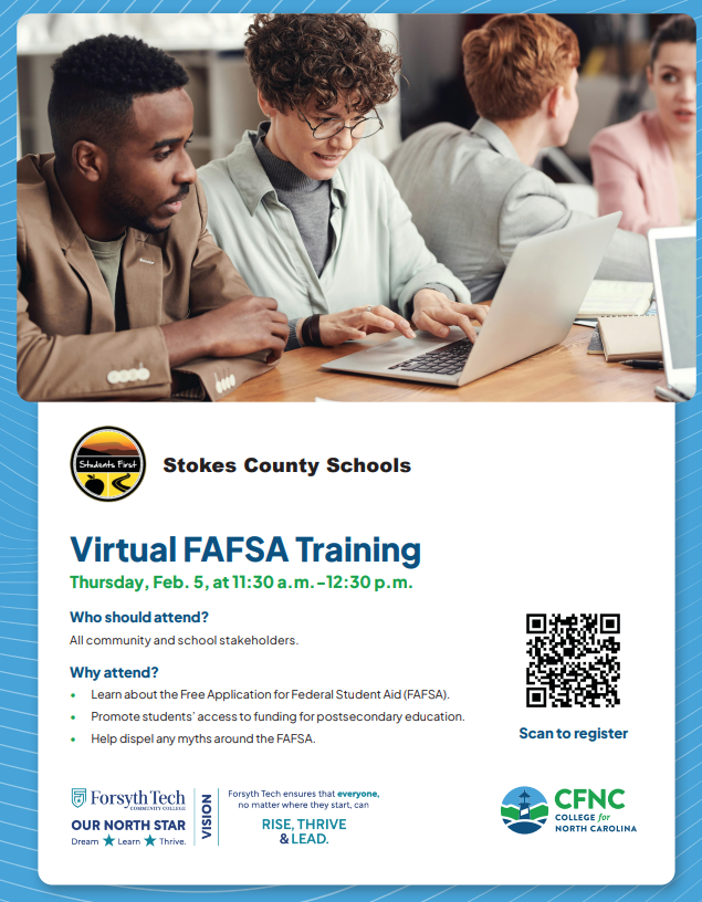 🎓 Virtual FAFSA Training – Join Us! 🎓  Want to help students and families better understand financial aid opportunities? Join us for a Virtual FAFSA Training on Thursday, February 5, from 11:30 a.m.–12:30 p.m.  This session is open to all community and school stakeholders and will: ✅ Explain the Free Application for Federal Student Aid (FAFSA) ✅ Promote student access to funding for postsecondary education ✅ Help dispel common FAFSA myths  📲 Click here to register - https://tinyurl.com/4dx5he5s