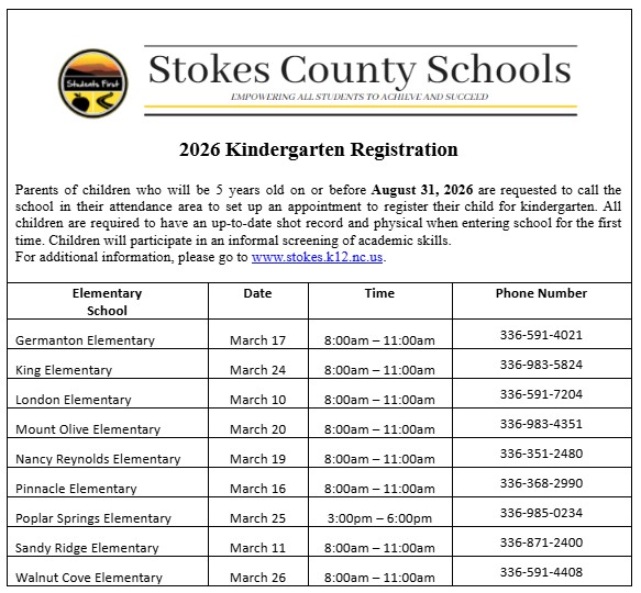 Kinder registration dates 20256