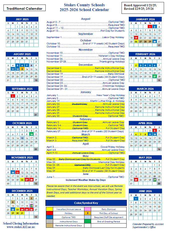 Traditional Calendar updated 2-2026