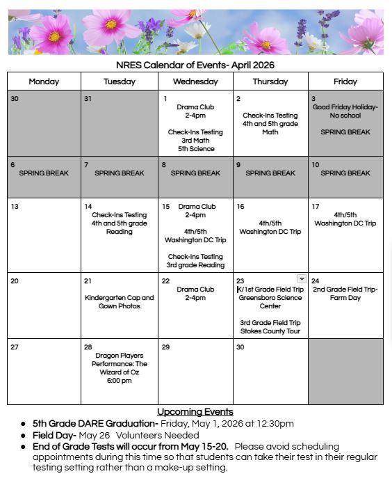 April Calendar of Events