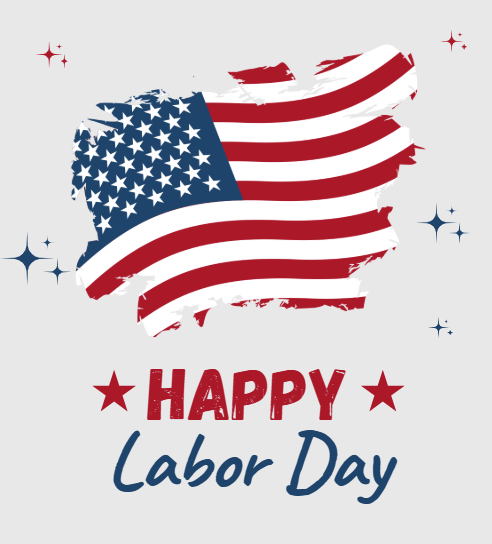 Happy Labor Day text - Flag with stars on gray background