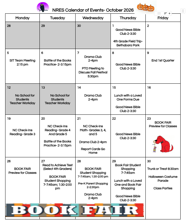 October Calendar of Events pg. 1