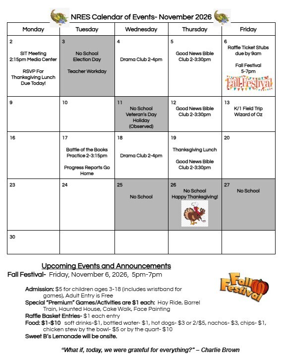 November Calendar of Events