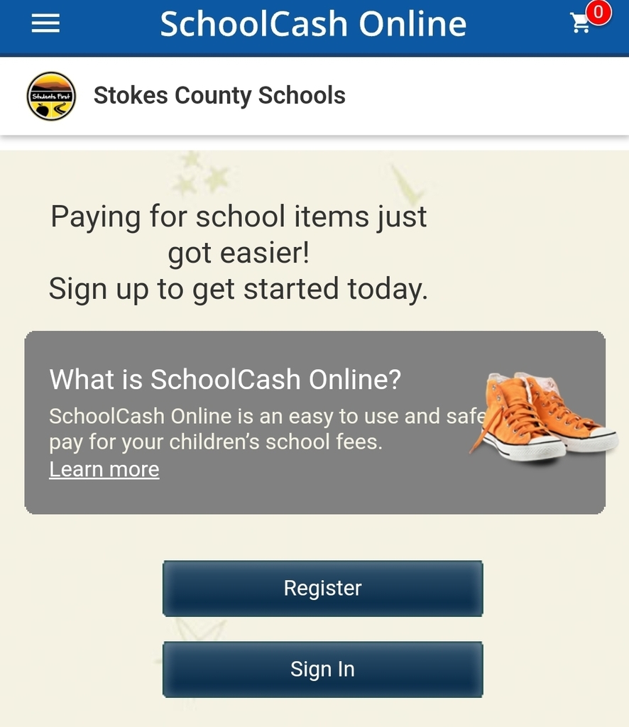School Cash Online page