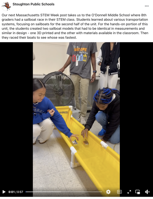 OMS 8th Grade STEM sailboat race