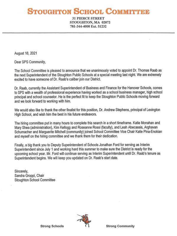 School Committee Superintendent Announcement School Committee Superintendent Announcement