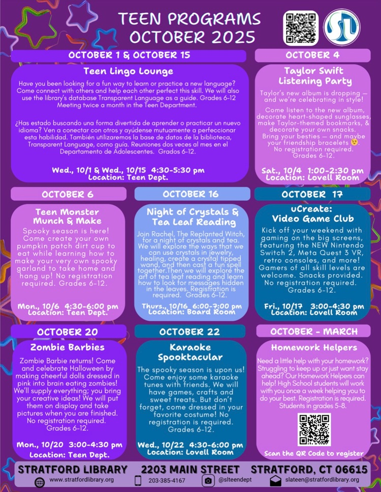 OCTOBER Teen opportunities at Stratford Public Library