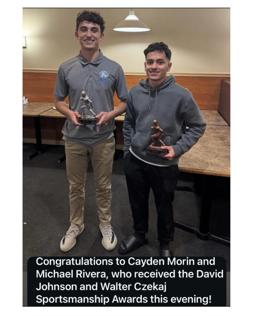 Bunnell students Cayden Morin and Michael Rivera for receiving the David Johnson and Walter Czekaj Sportsmanship Awards!