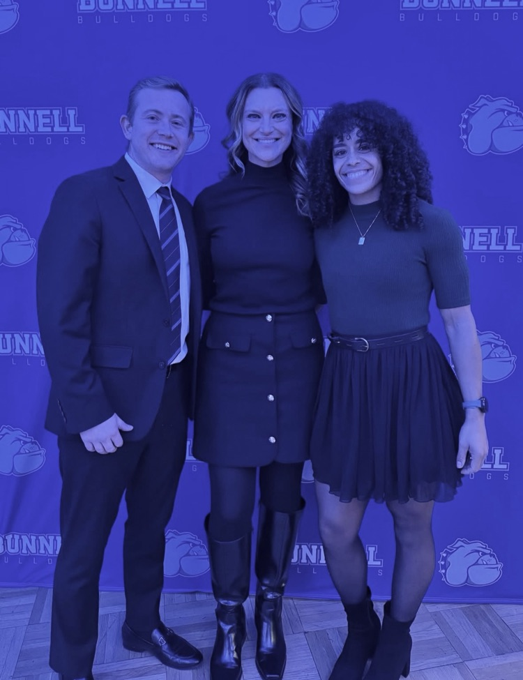 Bunnell HOF inductees; Matt Nolting and Alisha Beeman with Principal Katie Graf.