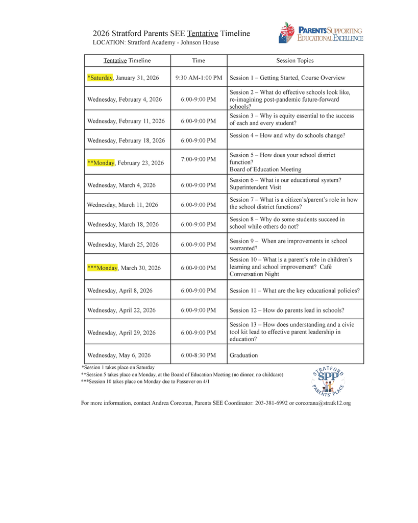 2026 See Parents Tentative Dates