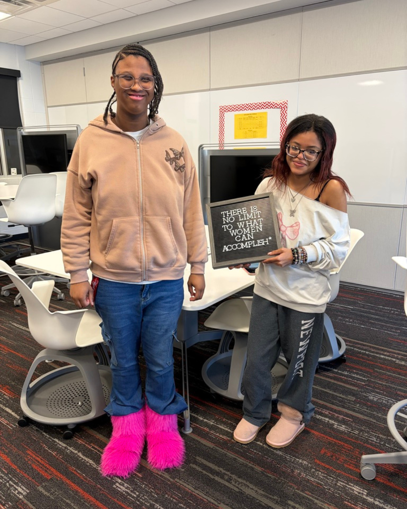 These young ladies, in Mrs Dellavolpe's class, connected over Women's History Month and worked together to select and create the message for the classroom board this month.
