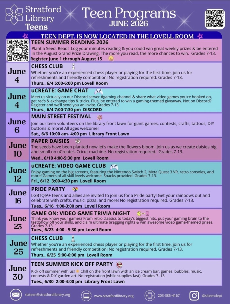 Teen Events in June at Stratford Public Library!