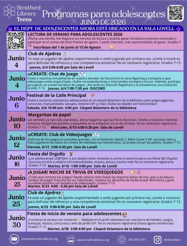 Teen Events in June at Stratford Public Library!