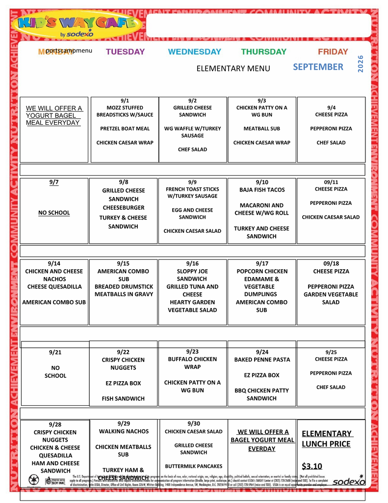 September Lunch Menu