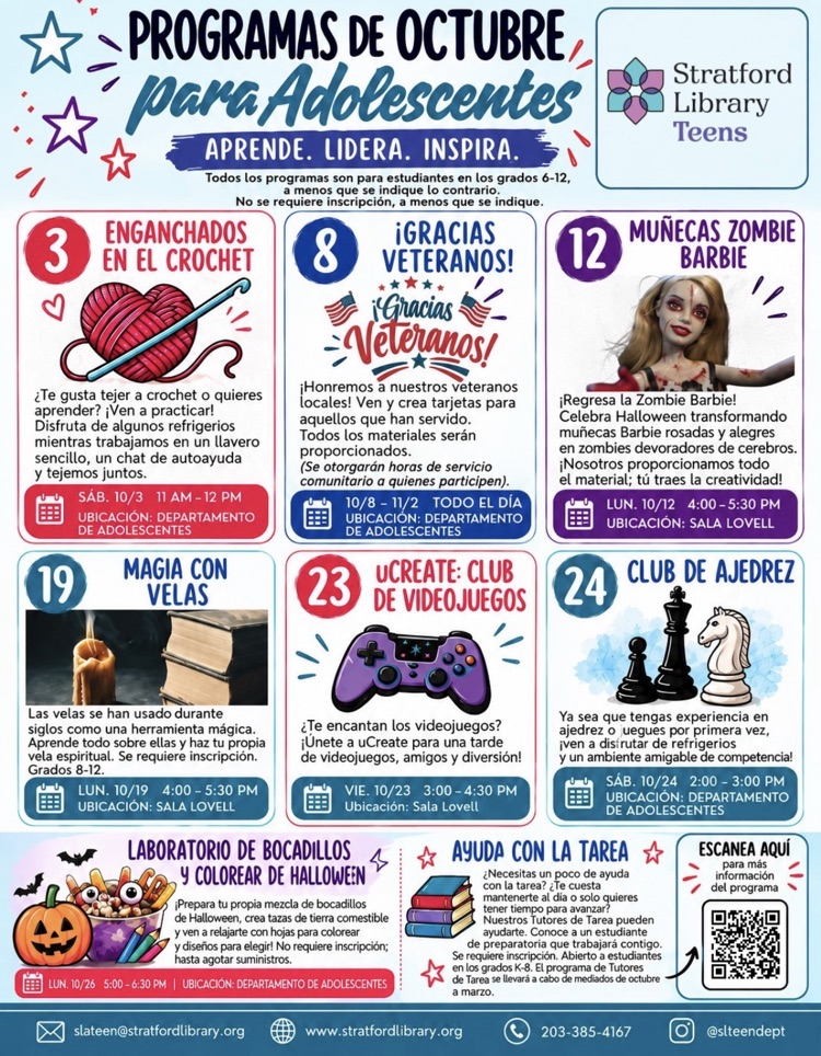 October Teen Activities at Stratford Public Library!