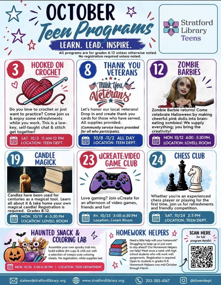 October Teen Activities at Stratford Public Library!