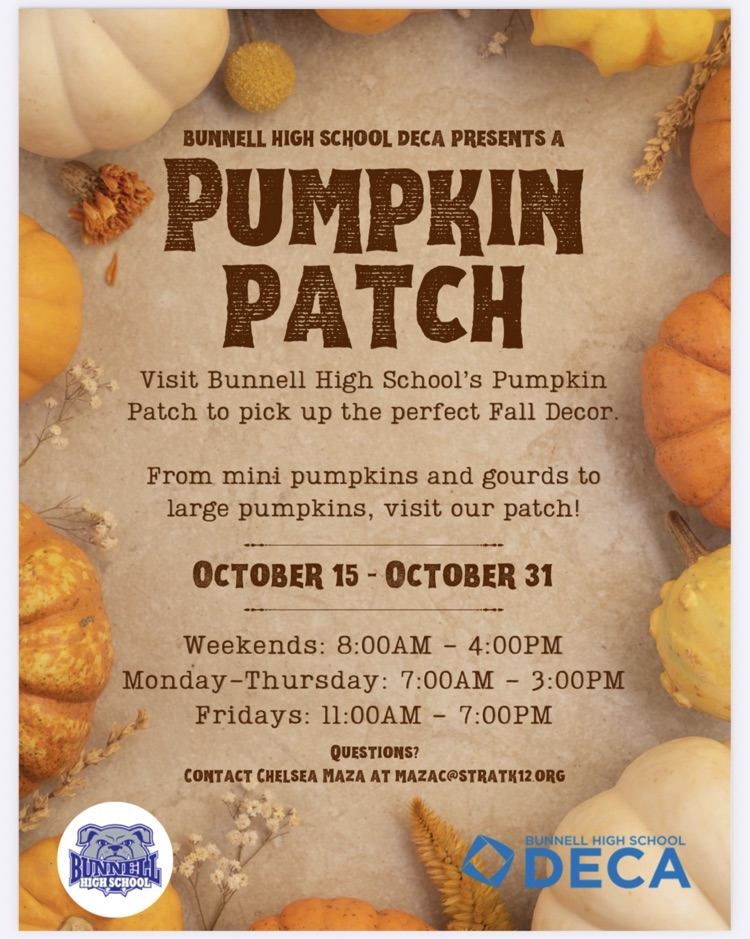 IT’S THE GREAT PUMPKIN, BUNNELL! Pumpkin Patch Fundraiser!