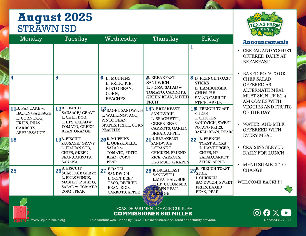 August 25 Menu