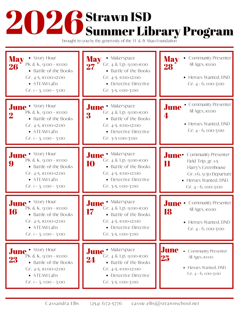 Summer Library Program Calendar