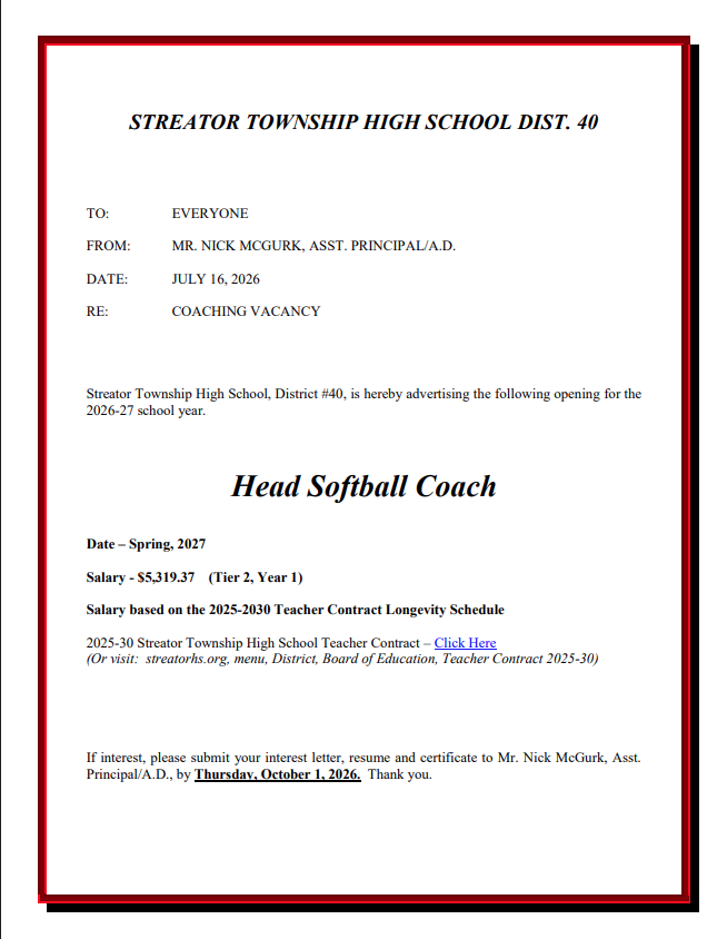Head Softball Coach