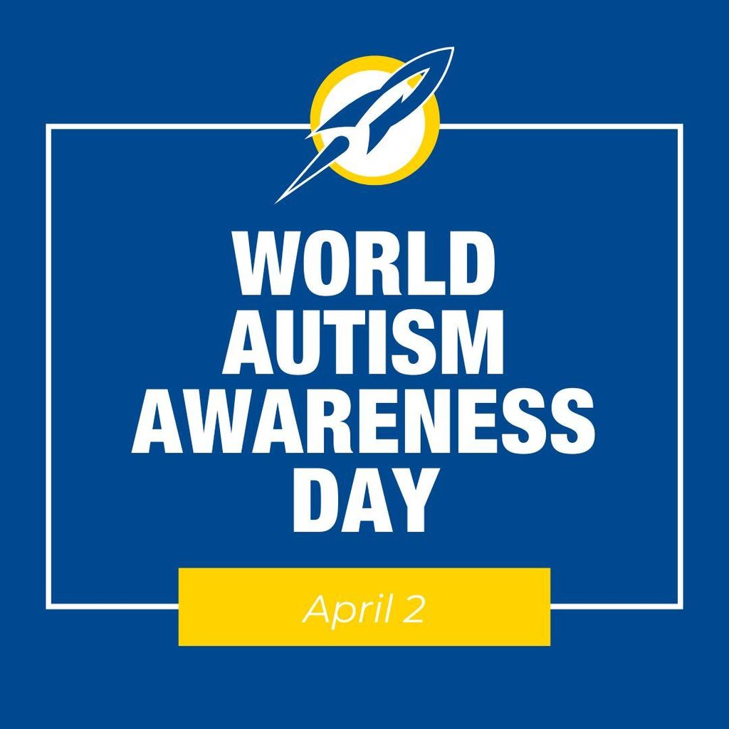 Decorative graphic with a navy blue and white color scheme featuring the text "World Autism Awareness Day" in bold white lettering.