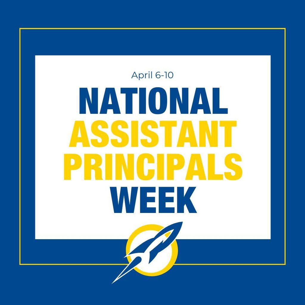Decorative graphic with a yellow and navy blue color scheme featuring the text "National Assistant Principals Week" in bold navy blue lettering.