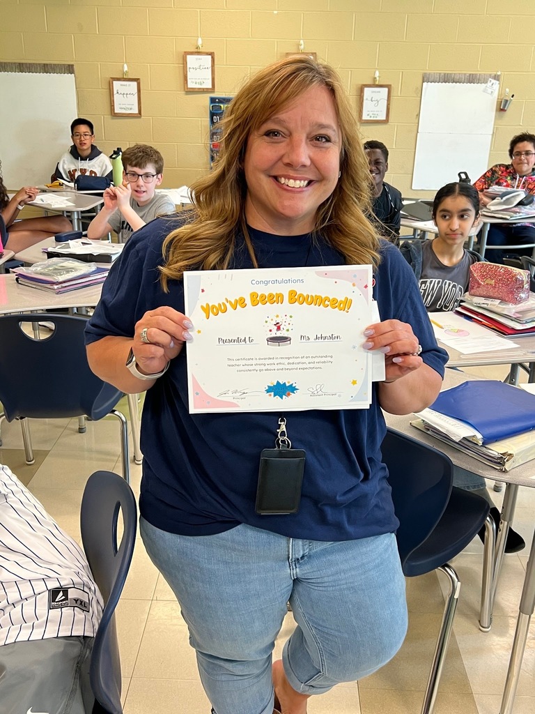 Ms. Johnston was "BOUNCED!" — a fun, well-deserved celebration honoring her hard work, dedication, and commitment to students. Thank you for everything you do for our school community!