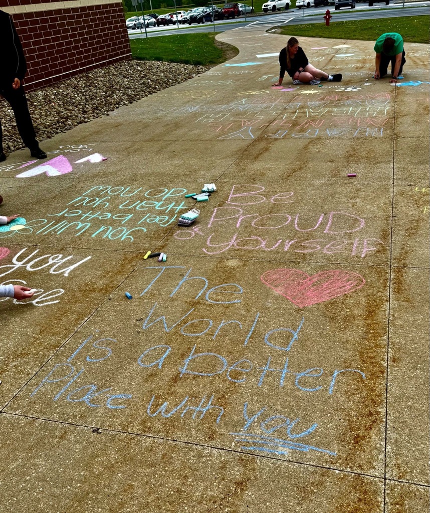 Ms. Speakman's Psychology classes kicked off Mental Health Awareness Month by covering campus sidewalks with positive chalk messages. A beautiful reminder of the kindness and creativity in our school community.