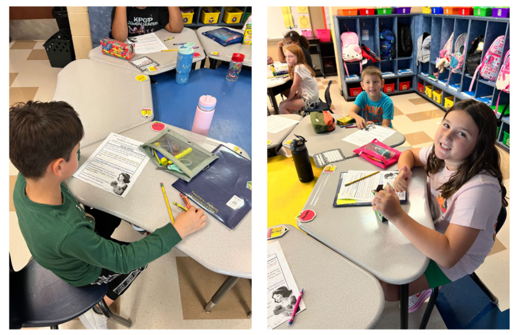 second grade students are sitting at their desk with papers in front of them