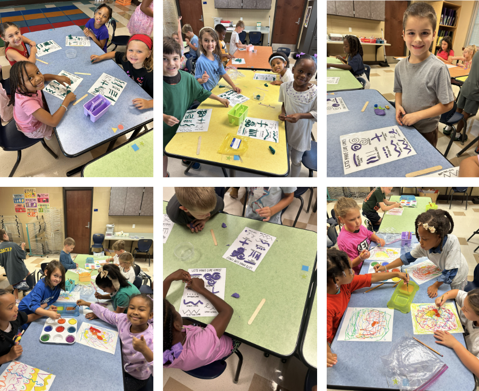 Students explored abstract art and the Elements of Art including line, shape, and color! They studied works by Kandinsky and Klee, practiced creating lines with Play-Doh, and then designed their own colorful abstract masterpieces. We love seeing their creativity come to life!