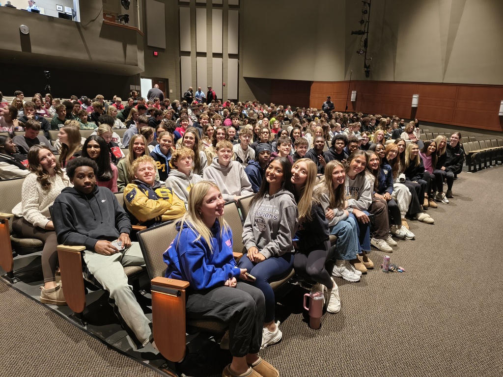 Streetsboro High School student athletes sit in the Streetsboro Performing Arts Center for assembly featuring Ohio State and NFL Wide-receiver Roy Hall.