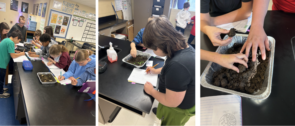 Middle school students examine and record observations about soil samples during a hands-on science lab.