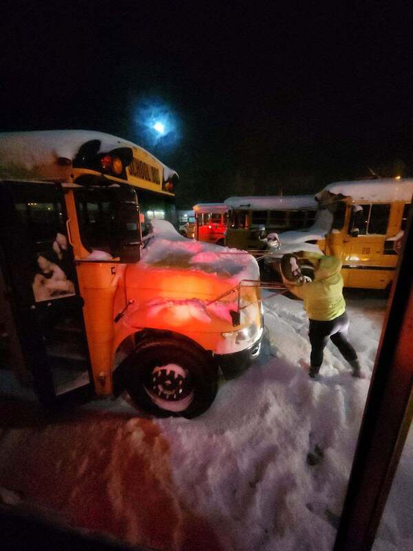school buses in winter