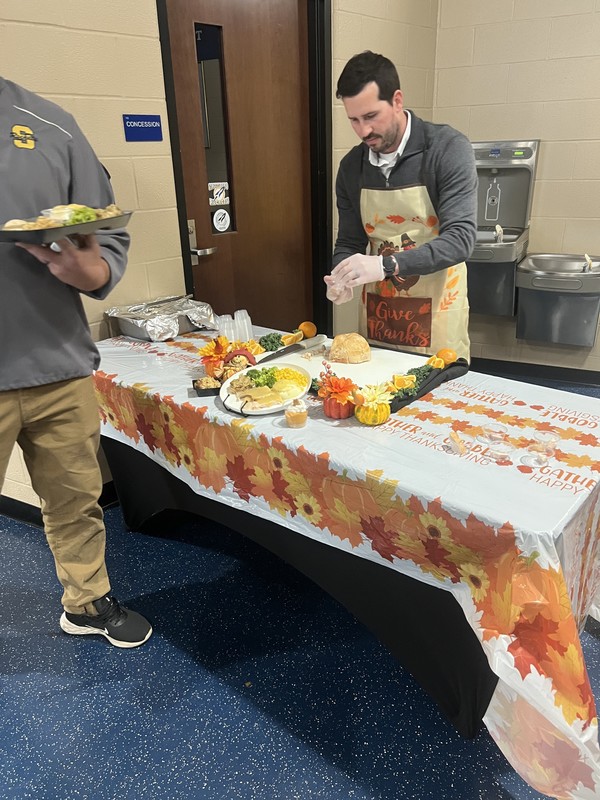 SHS Admin serving Thanksgiving lunch