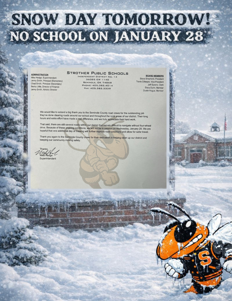 Due to several roads within our district that remain difficult to navigate, we will not be in session Wednesday, January 28. This will be a snow day.