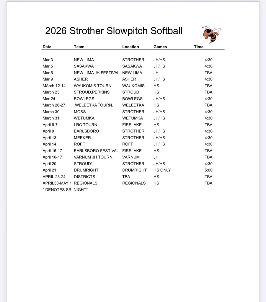 Slowpitch Softball Schedule