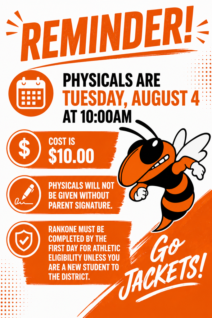 Physicals Aug. 4 at 10am