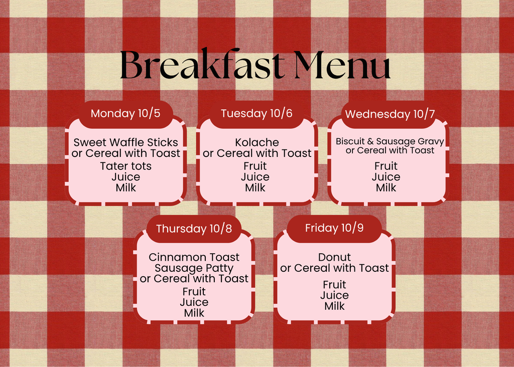 Breakfast Menu Oct. 5-9